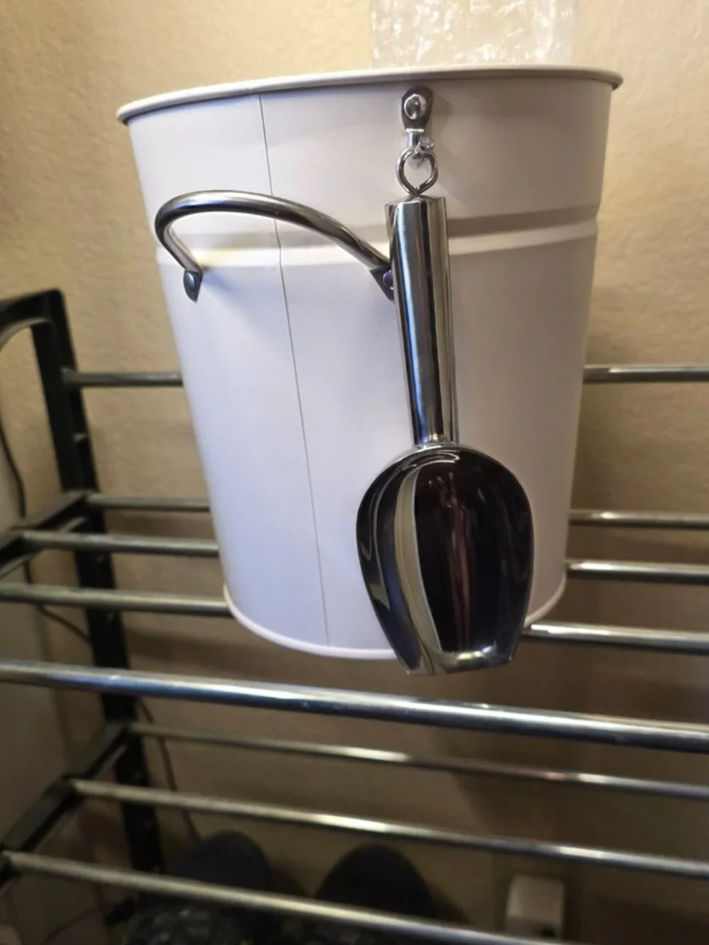 3Qt White Galvanized Ice Bucket W/ Lid Scoop & Handles Ideal Cocktail/BBQ Party